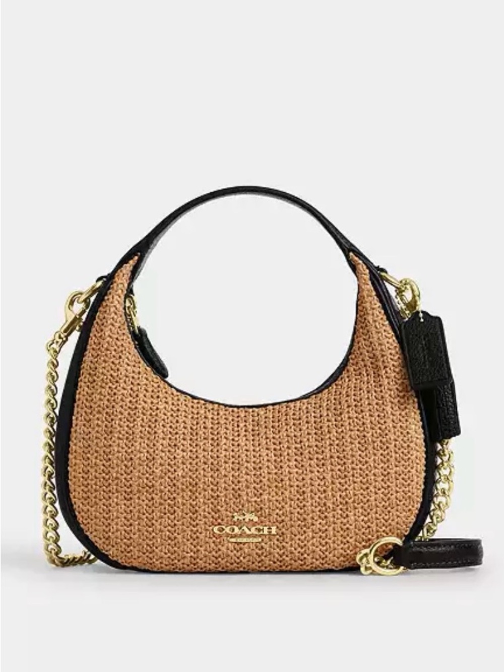 Coach Carmen Mini Crossbody - Straw Hobo Leather Black Trim and Gold Hardware